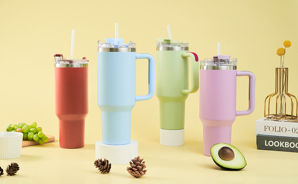 40 oz 1200 ml Tumbler with Handle and Straw Lid, Stainless Steel Insulated Travel Mug, Cup Dupes for Car