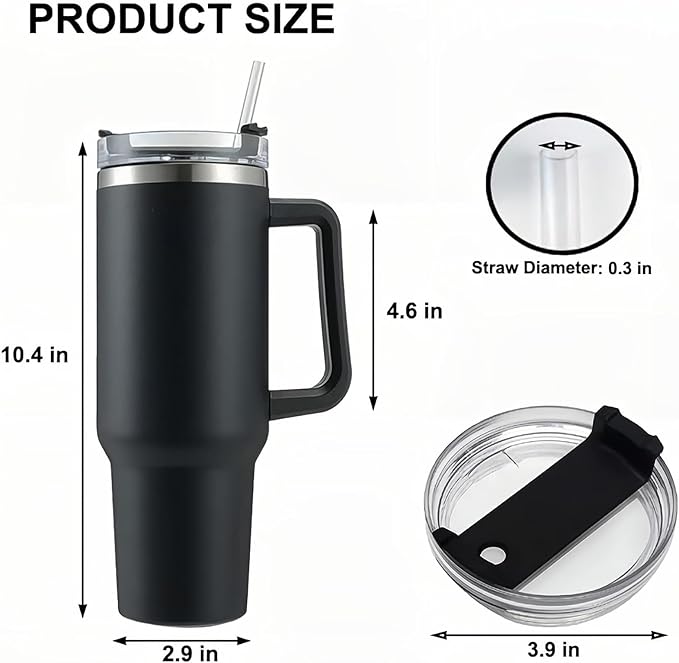 40 oz 1200 ml Tumbler with Handle and Straw Lid, Stainless Steel Insulated Travel Mug, Cup Dupes for Car