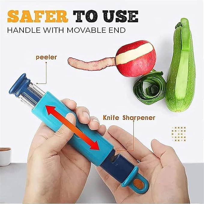 3 in 1 Vegetable Peeler with Knife Sharpener Peeler for Kitchen Stainless Steel Vegetable Grater Peeler for Fruit, Potato, Carrots Cutter, 2 Stage Knife Sharpener Tool for Kitchen