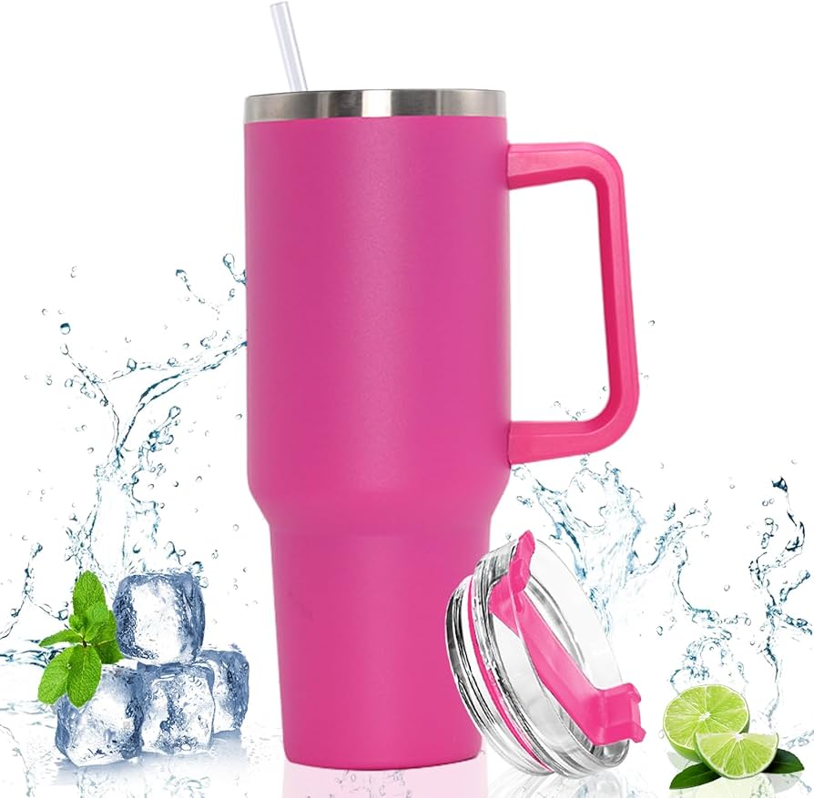 40 oz 1200 ml Tumbler with Handle and Straw Lid, Stainless Steel Insulated Travel Mug, Cup Dupes for Car