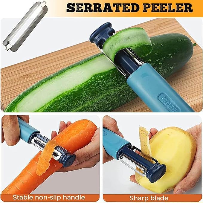 3 in 1 Vegetable Peeler with Knife Sharpener Peeler for Kitchen Stainless Steel Vegetable Grater Peeler for Fruit, Potato, Carrots Cutter, 2 Stage Knife Sharpener Tool for Kitchen