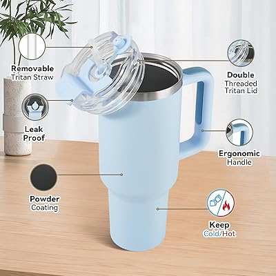 40 oz 1200 ml Tumbler with Handle and Straw Lid, Stainless Steel Insulated Travel Mug, Cup Dupes for Car