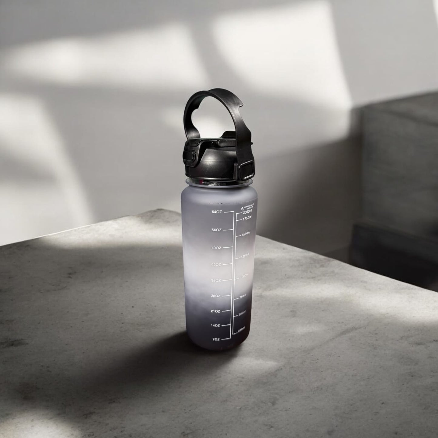 Motivational water bottle set 3 * 1 Large bottle 2 liter with handle, 1 liter bottle with strap, Half liter bottle with stainless lid, Equipped with 2 straws - Sticker Pack