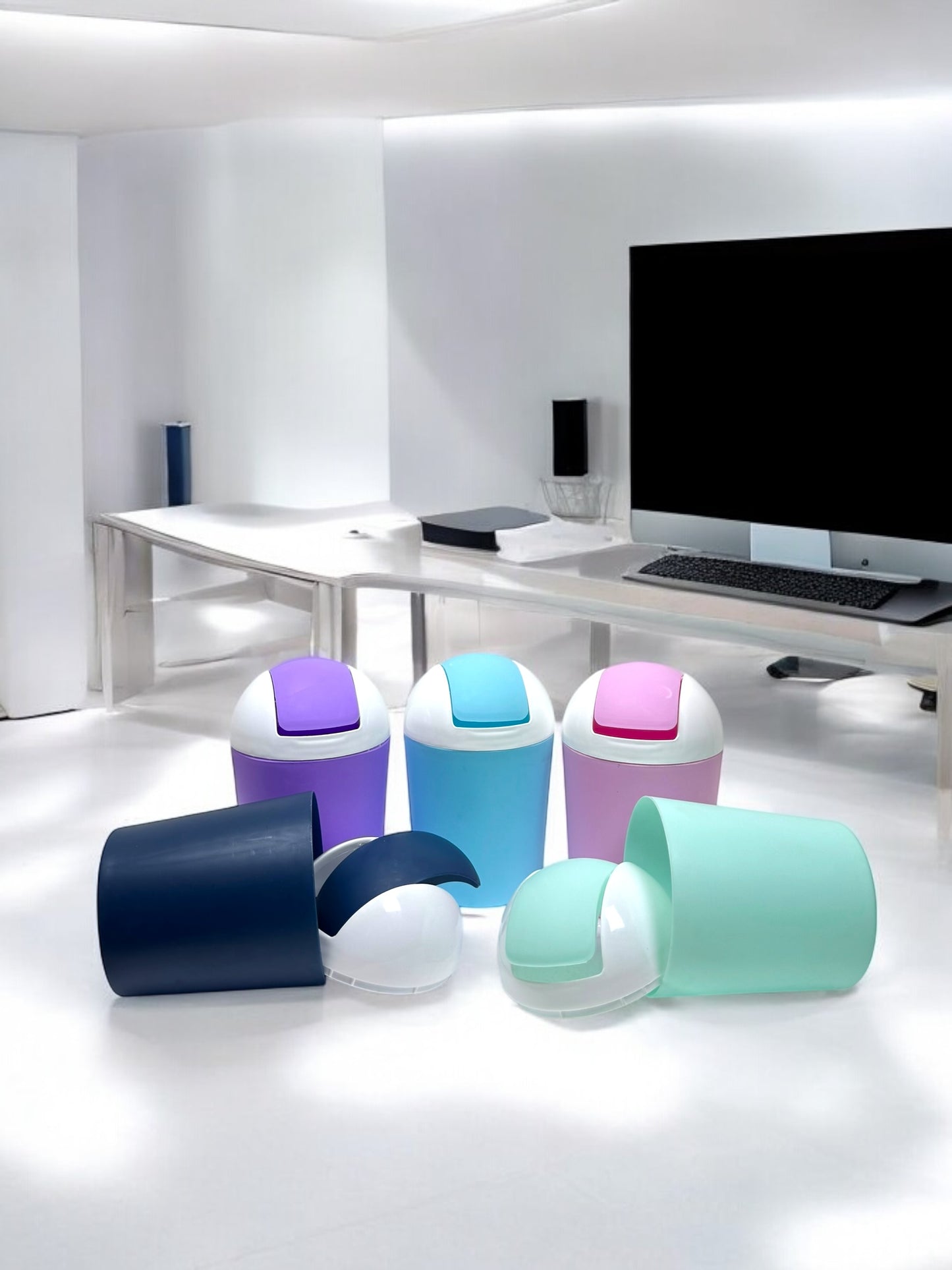 MiniBin-Trash Can-Garbage Can Kitchen Trash Can Desktop Trash Can Shakes Cover Living Room Cute Debris Bucket Car Home Desk Restaurant Storage Tube Trash Basket Desktop Trash Can