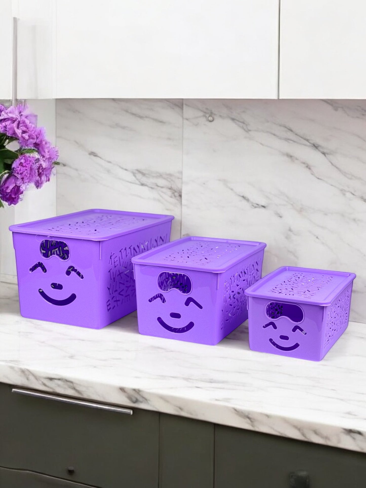 3in1 Storage Combo-Smiley Organizer Box 3in1 Set + Storage Tote Basket + Storage Multi Portion Box
