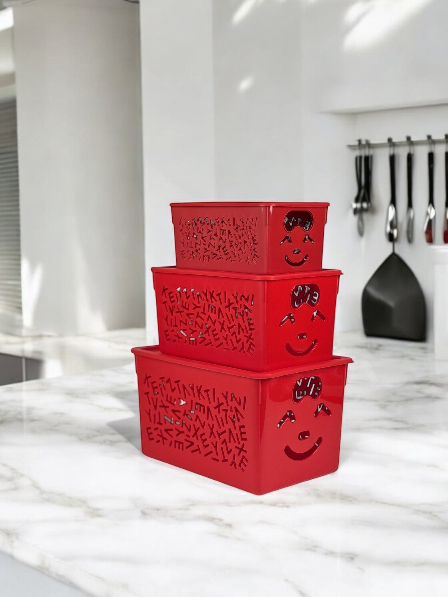 3in1 Storage Combo-Smiley Organizer Box 3in1 Set + Storage Tote Basket + Storage Multi Portion Box