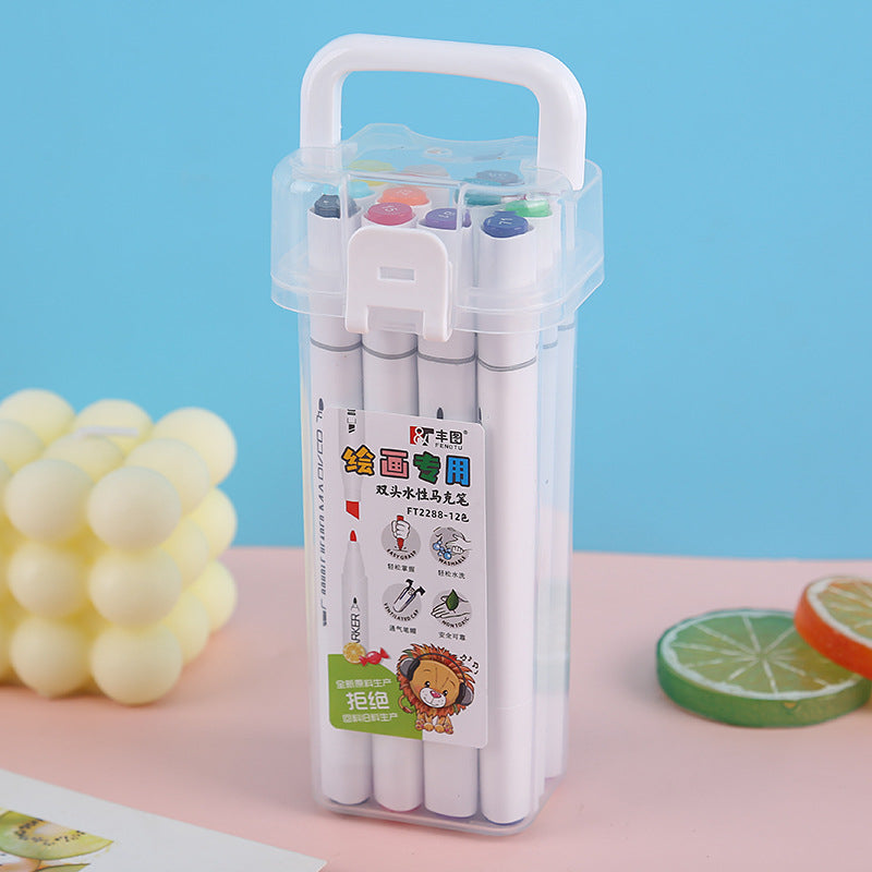 Washable Box Markers 12 Color Children's Painting Brush Student Drawing Double Head Waterborne Pen