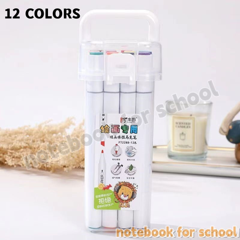 Washable Box Markers 12 Color Children's Painting Brush Student Drawing Double Head Waterborne Pen