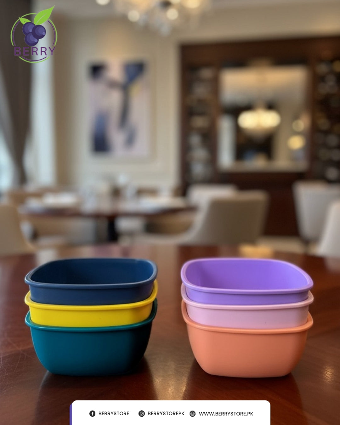 Snacko Square Bowl – Pack of 3 with 3 Matching Spoons (700ml Capacity)