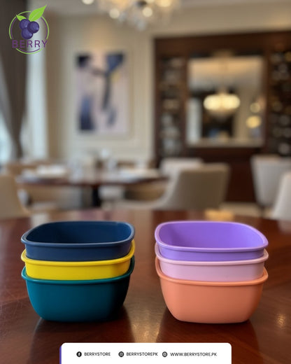 Snacko Square Bowl – Pack of 3 with 3 Matching Spoons (700ml Capacity)