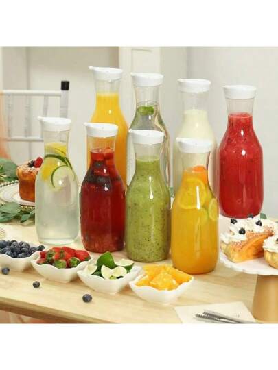 Classic Plastic Juice Bottles, 1700 ml Reusable Empty Juice Bottles with Lids for Milkshake, Plastic Bottles for Water, Juice, Milk