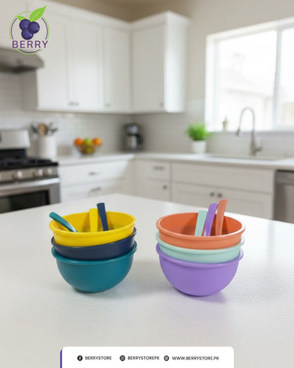 Snacko Round Bowl – Pack of 3 with 3 Matching Spoons (500ml Capacity)