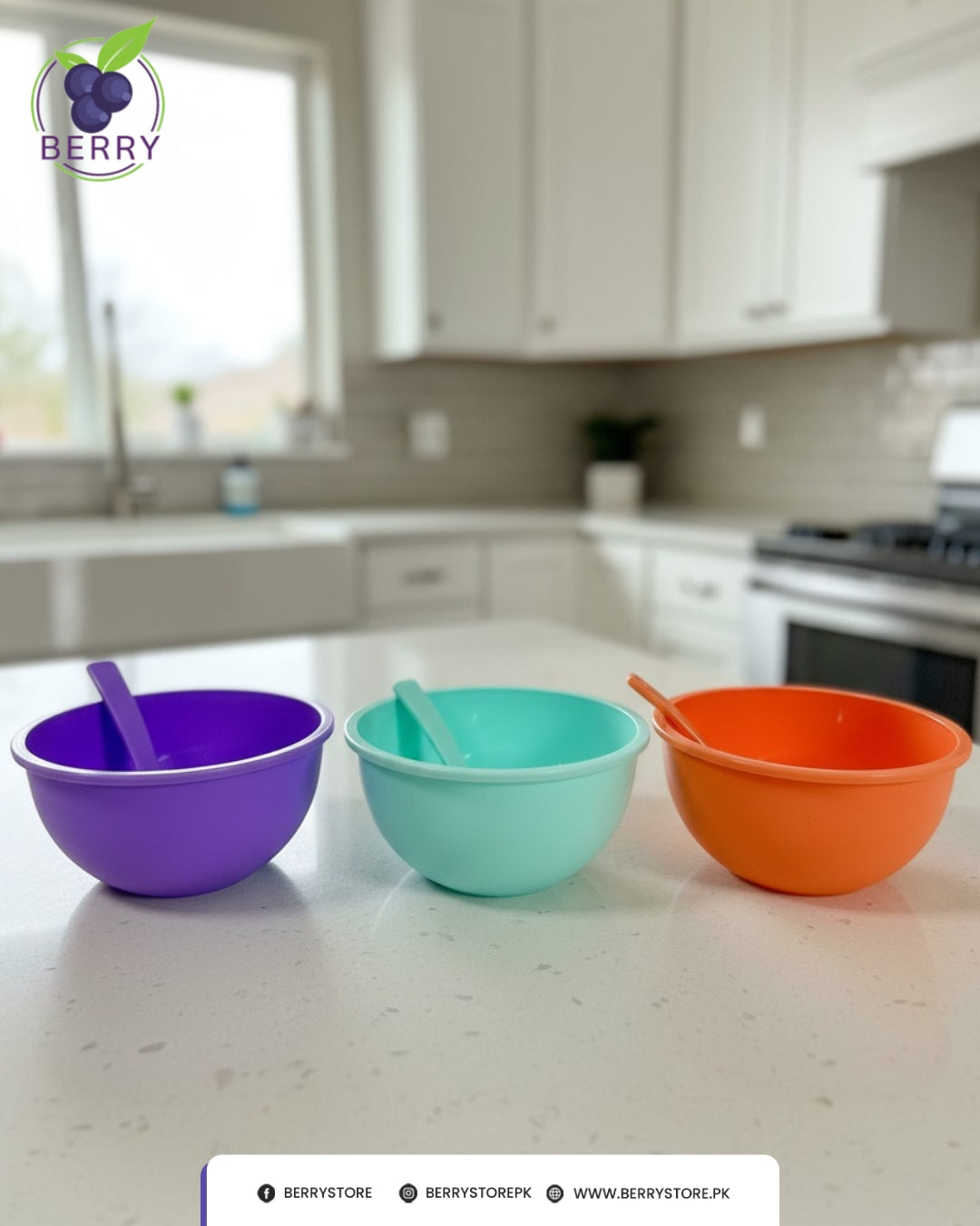 Snacko Round Bowl – Pack of 3 with 3 Matching Spoons (500ml Capacity)