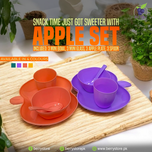 Apple Kids Set - 3 Apple Plates, 3 Mini Glasses, 3 Mini Bowls, 3 Spoons