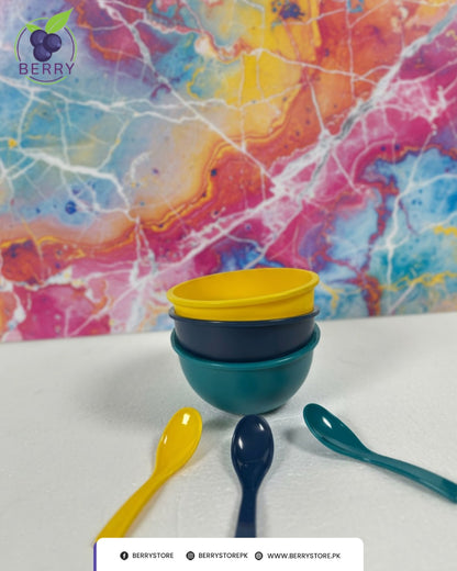 Snacko Round Bowl – Pack of 3 with 3 Matching Spoons (500ml Capacity)