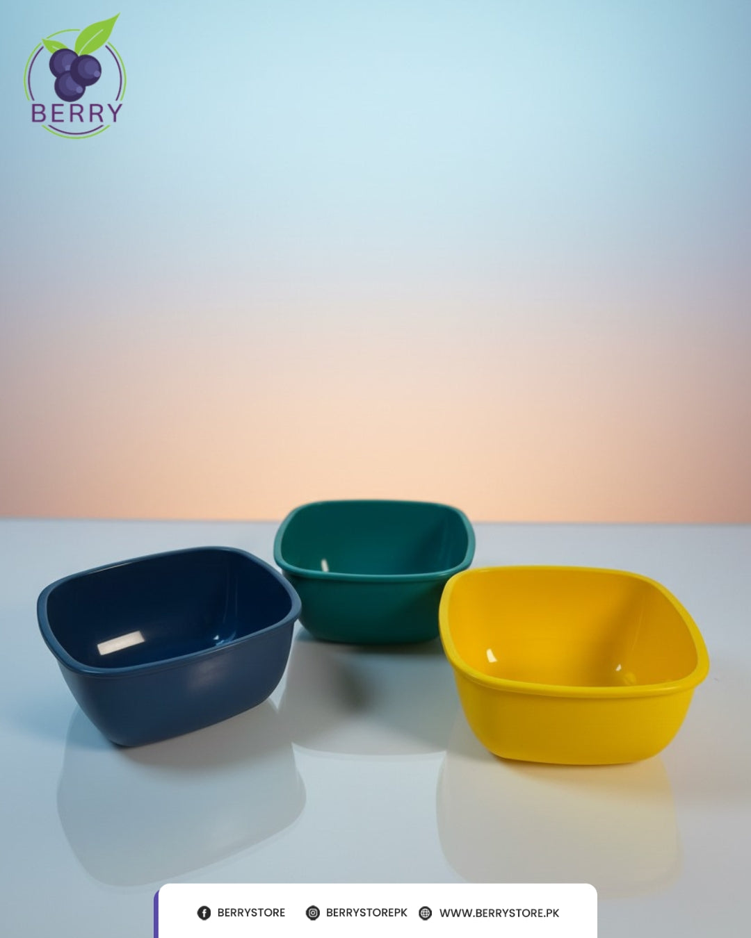 Snacko Square Bowl – Pack of 3 with 3 Matching Spoons (700ml Capacity)