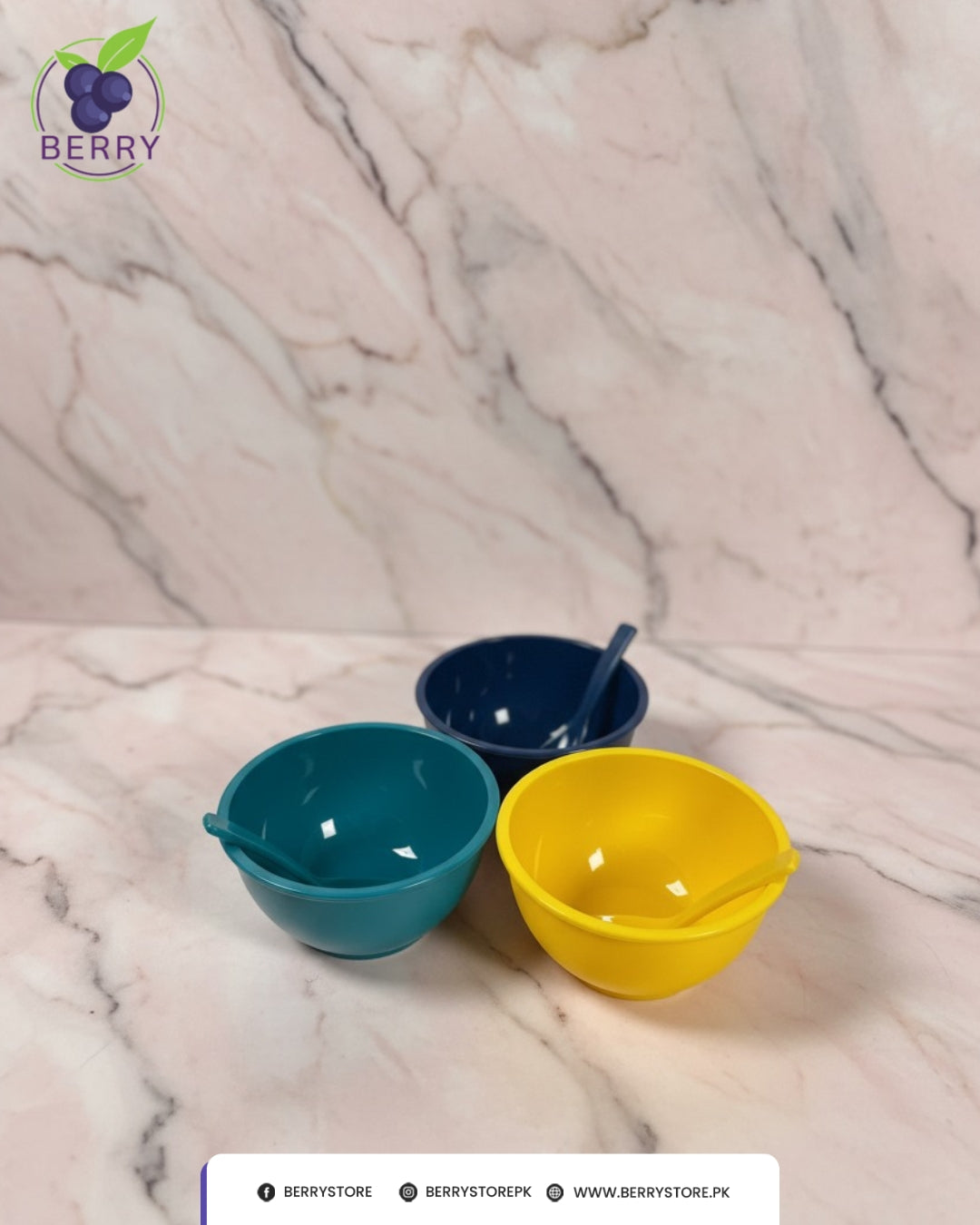 Snacko Round Bowl – Pack of 3 with 3 Matching Spoons (500ml Capacity)