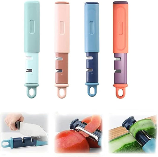 3 in 1 Vegetable Peeler with Knife Sharpener Peeler for Kitchen Stainless Steel Vegetable Grater Peeler for Fruit, Potato, Carrots Cutter, 2 Stage Knife Sharpener Tool for Kitchen