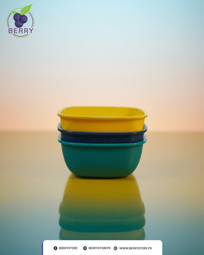 Snacko Square Bowl – Pack of 3 with 3 Matching Spoons (700ml Capacity)