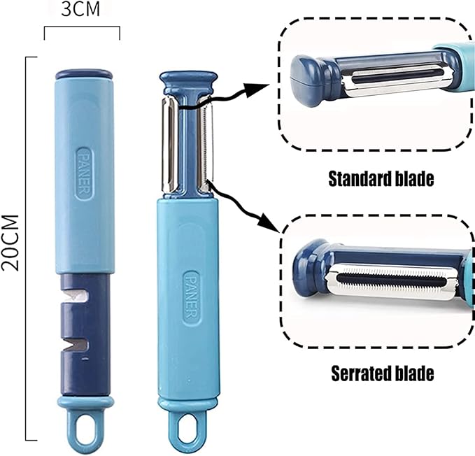 3 in 1 Vegetable Peeler with Knife Sharpener Peeler for Kitchen Stainless Steel Vegetable Grater Peeler for Fruit, Potato, Carrots Cutter, 2 Stage Knife Sharpener Tool for Kitchen