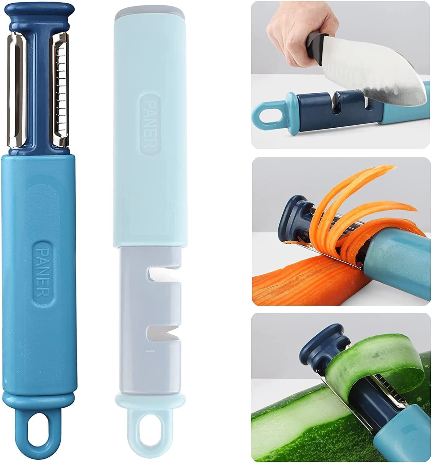 3 in 1 Vegetable Peeler with Knife Sharpener Peeler for Kitchen Stainless Steel Vegetable Grater Peeler for Fruit, Potato, Carrots Cutter, 2 Stage Knife Sharpener Tool for Kitchen