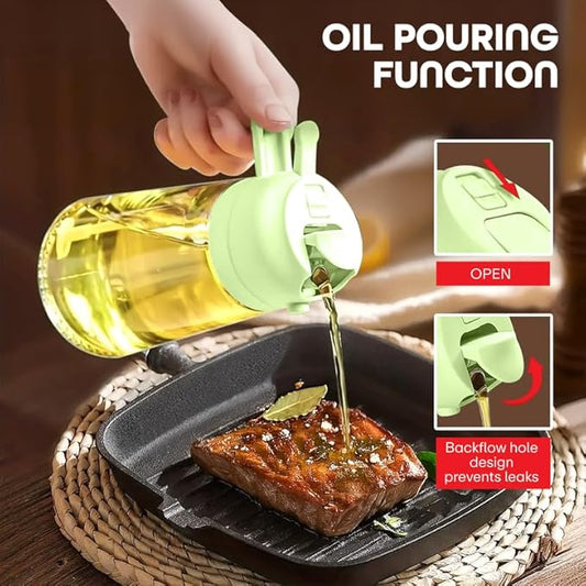 2-in-1 Olive Oil Dispenser Bottle - 16oz/500ml Premium Glass Oil Sprayer with Adjustable Nozzle for Cooking, Air Fryer, Salad, Frying, BBQ - Food-Grade, Leak-Proof