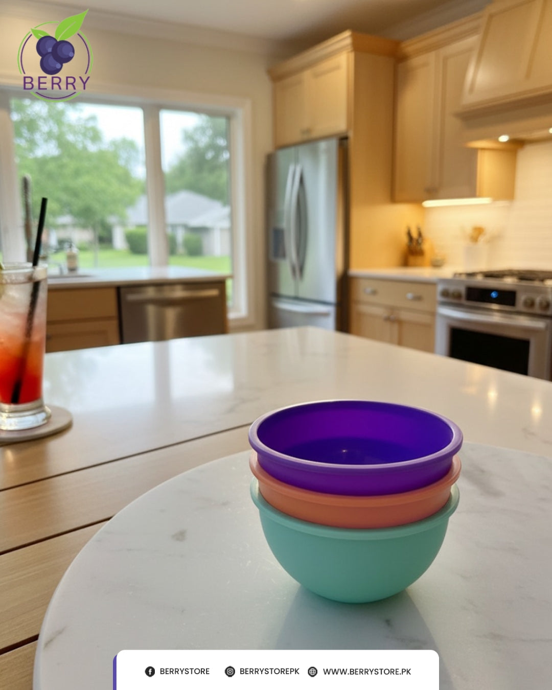 Snacko Round Bowl – Pack of 3 with 3 Matching Spoons (500ml Capacity)