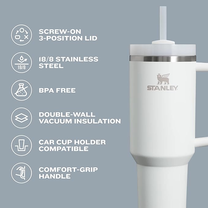 Stanley Quencher H2.0 40 oz Tumbler with Handle, Straw, and 3-Position Swivel Lid - Cup Holder Compatible for Travel - BPA Free Insulated Stainless Steel Tumbler