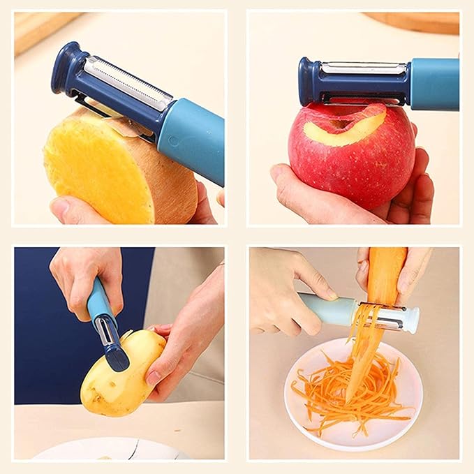 3 in 1 Vegetable Peeler with Knife Sharpener Peeler for Kitchen Stainless Steel Vegetable Grater Peeler for Fruit, Potato, Carrots Cutter, 2 Stage Knife Sharpener Tool for Kitchen