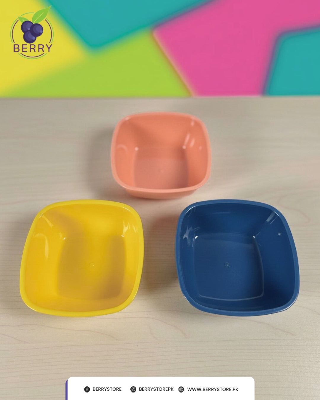 Snacko Square Bowl – Pack of 3 with 3 Matching Spoons (700ml Capacity)