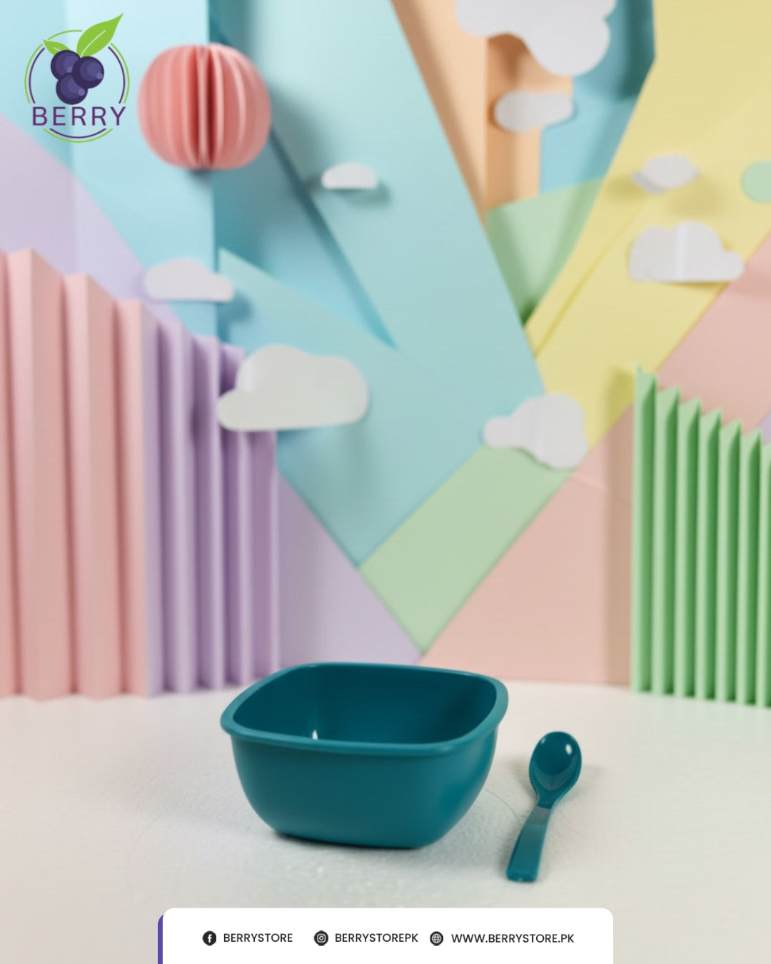 Snacko Square Bowl – Pack of 3 with 3 Matching Spoons (700ml Capacity)