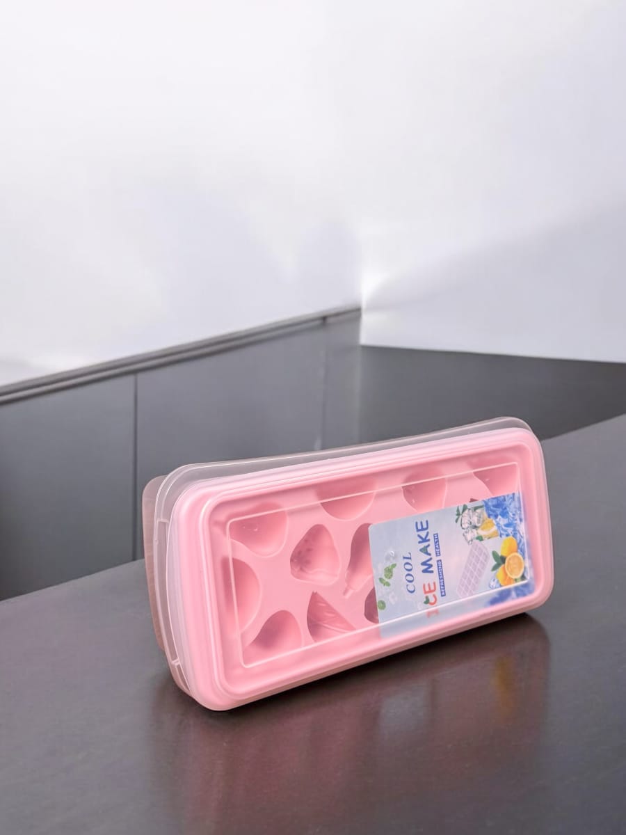 Big POP-UP Ice Tray with Storage Box, Spoon and Transparent Cover Lid