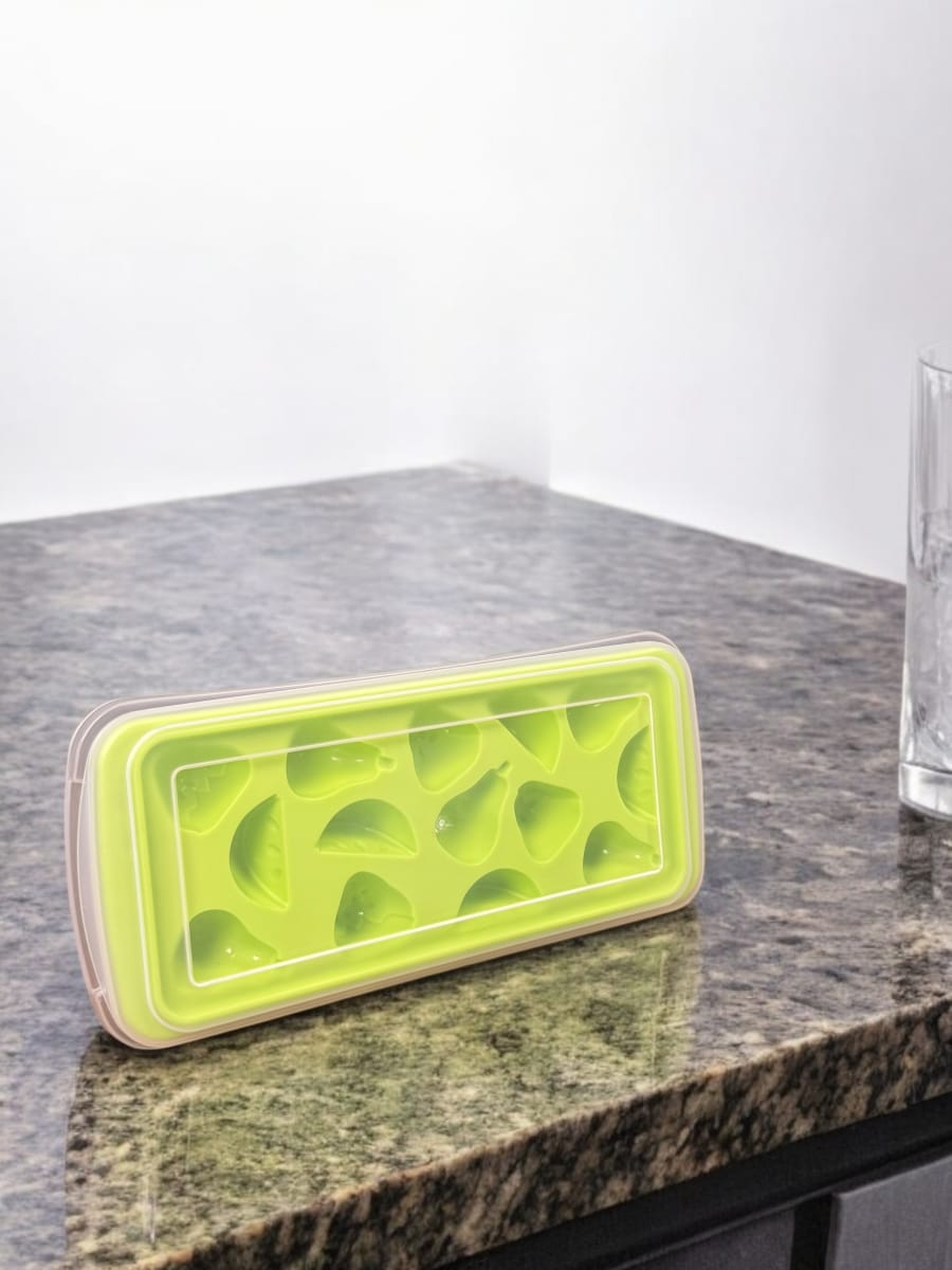 Big POP-UP Ice Tray with Storage Box, Spoon and Transparent Cover Lid