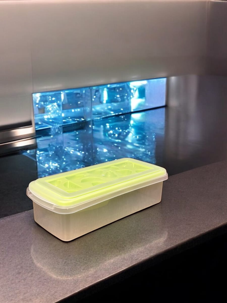 Big POP-UP Ice Tray with Storage Box, Spoon and Transparent Cover Lid
