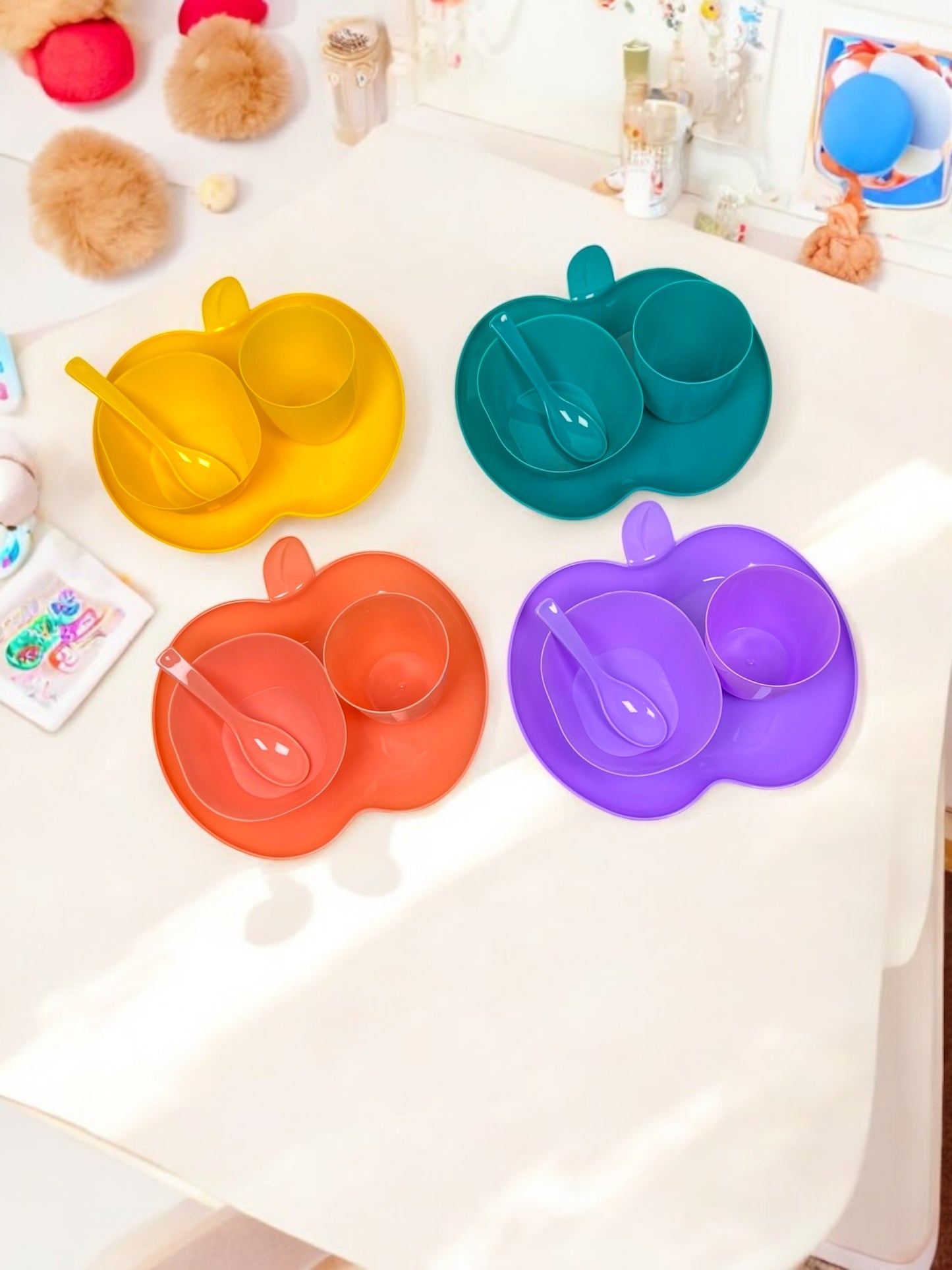 Apple Kids Set - 3 Apple Plates, 3 Mini Glasses, 3 Mini Bowls, 3 Spoons