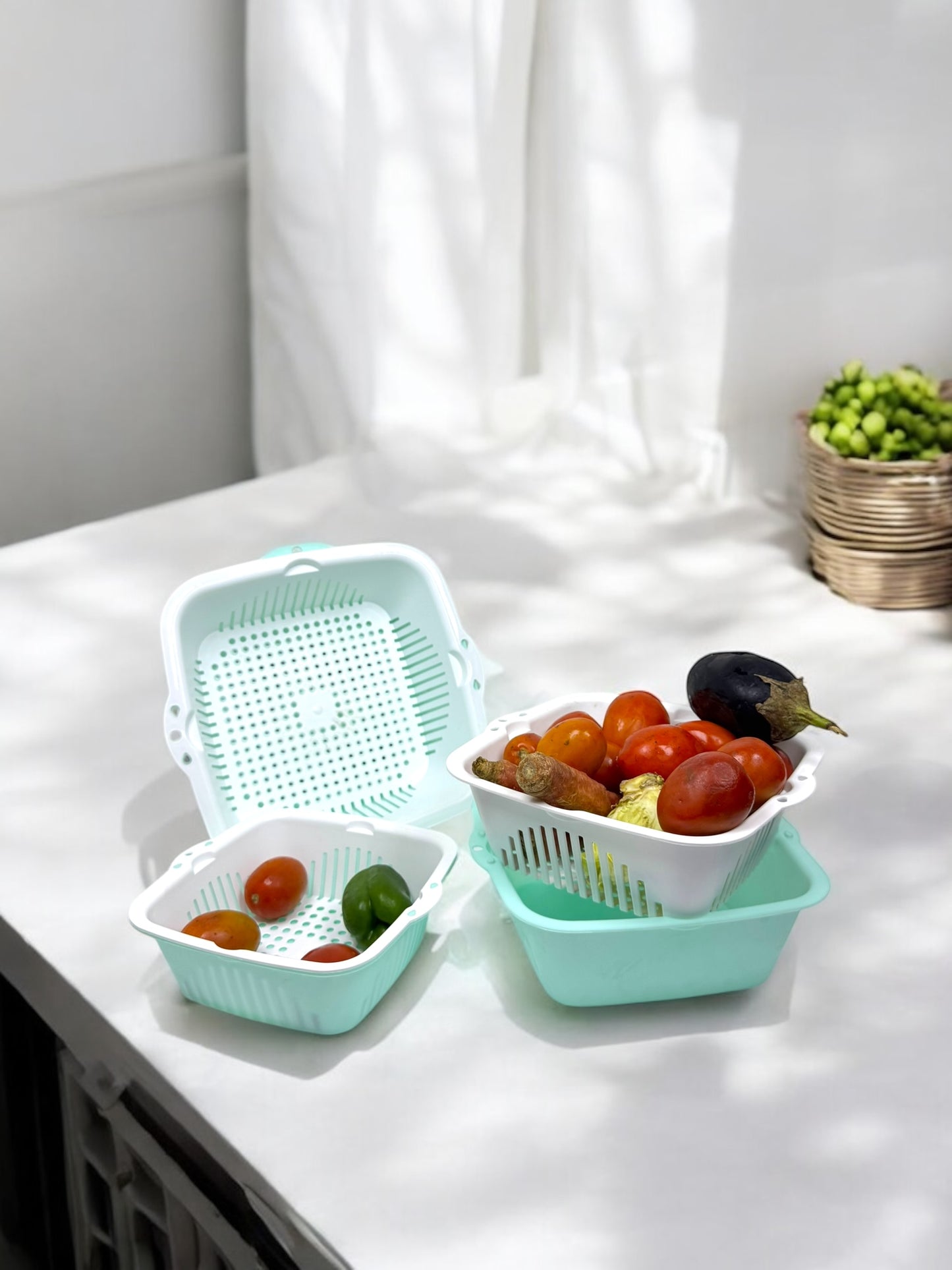 [6 Pieces] Sieve Kitchen Set, [2-in-1] Multifunctional Kitchen Strainer, Strainer Set, 3 Sizes, Plastic Pasta Strainer, Colander for Fruit and Vegetable Strainer