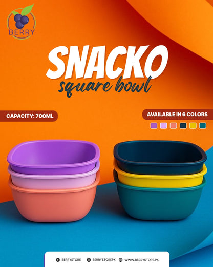 Snacko Square Bowl – Pack of 3 with 3 Matching Spoons (700ml Capacity)