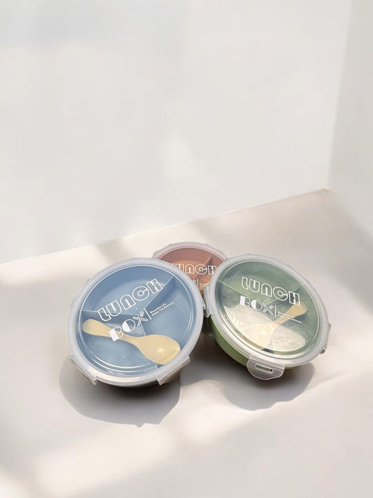 Lunch Box Small Round Shape with 3 Inbuild Compartments Tiffin Box and 1 Spoon for Kids Childrens Student School Office Workers