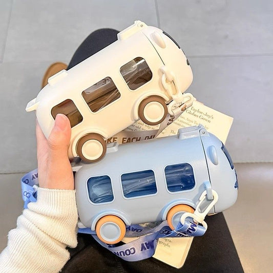 Bus Shaped Water Bottle with Moving Wheels, Leak-Proof Water Bottle for Kids, Water Bottle with Strap & Sipper for Kids, Sipper Water Bottle for kids