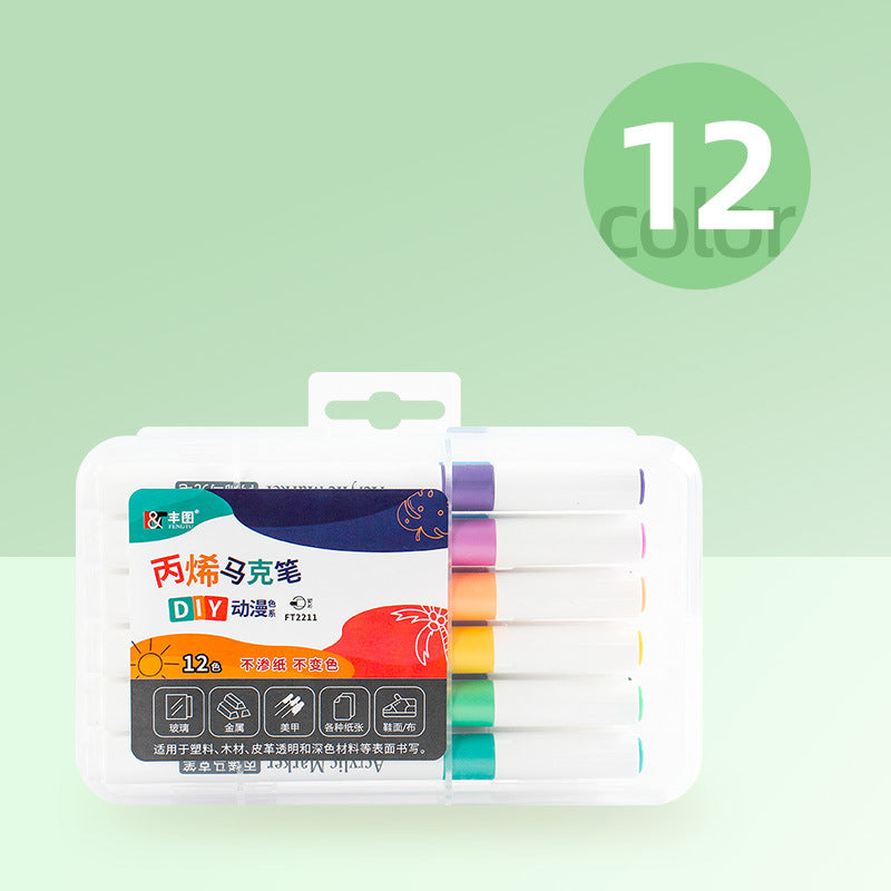 Pack of 12 Acrylic Paint Markers, Rich Colours, Quick Drying, Strong Opaque, Graffiti Markers for Wood, Fabric, Glass, Plastic