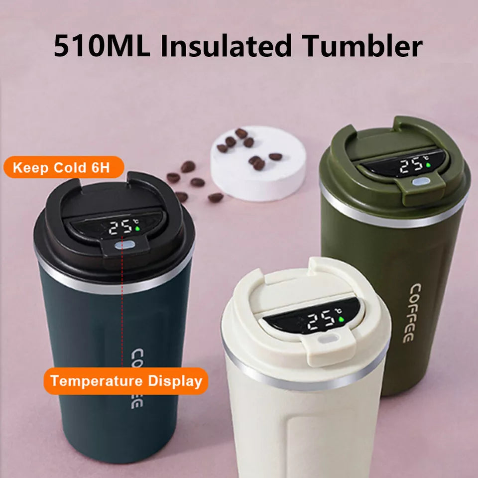 2in1 Drinkware Combo-900 ML Steel Thermos & 510 ML LED Temperature Coffee Cup